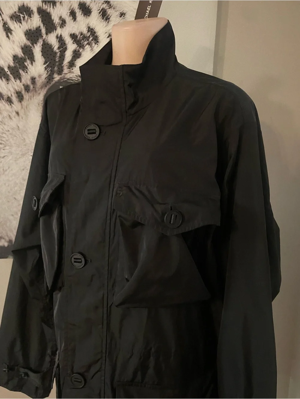 New Michael Kors Black Men's multi pocket Utility Field Jacket military size XL